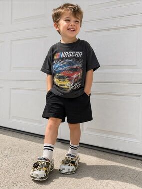 Nascar Kids Sandals with Flame and Camouflage Design